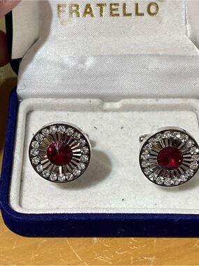 Fratello Men's Red Crystal Round Cuff Links